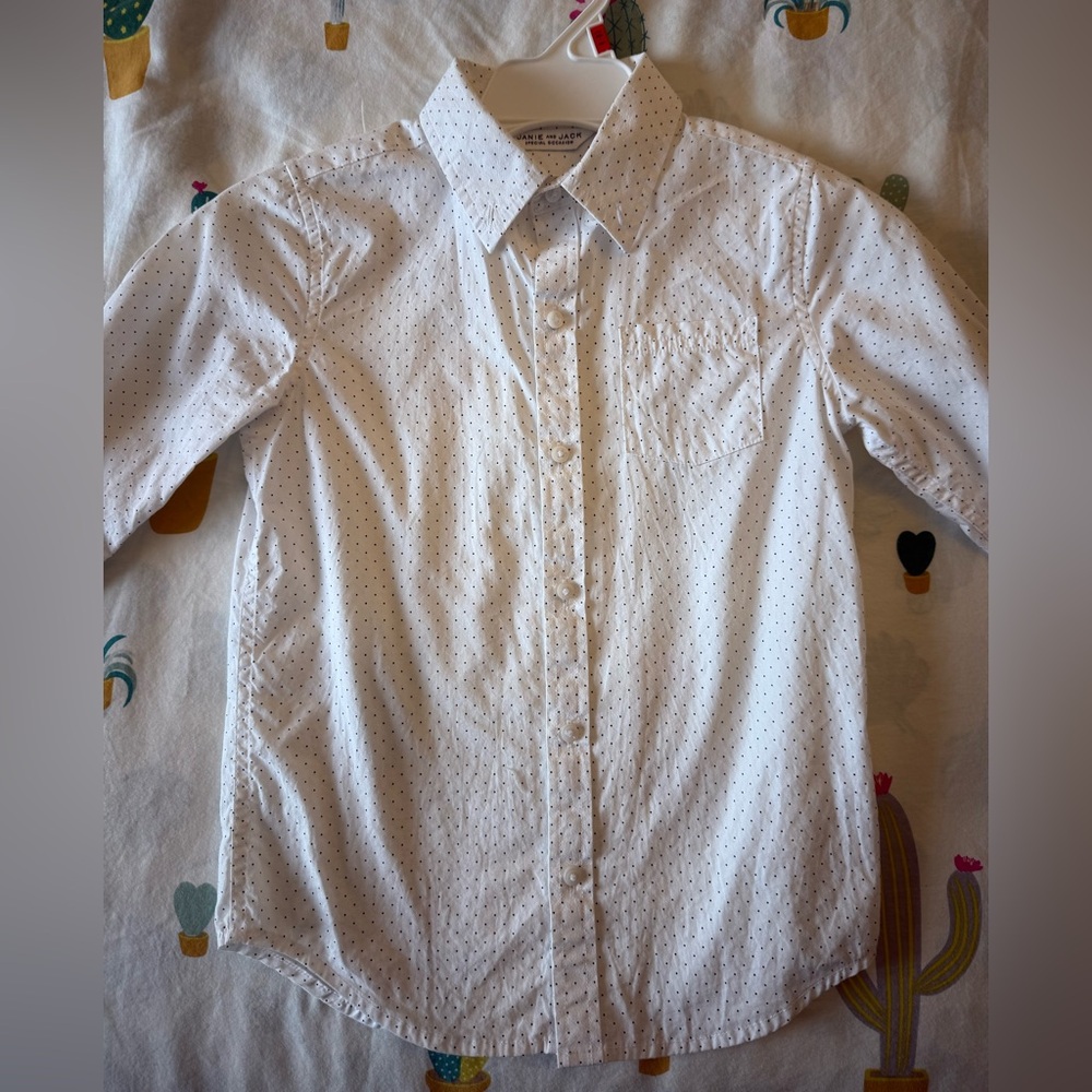 Janie and Jack White Shirt with Black Dots - Size 7